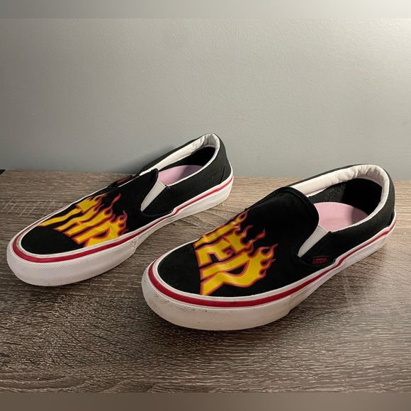 Vans x THRASHER Flames Slip-On Skate Shoes Black Red Men US 4.5 missing Insole - Picture 5 of 6